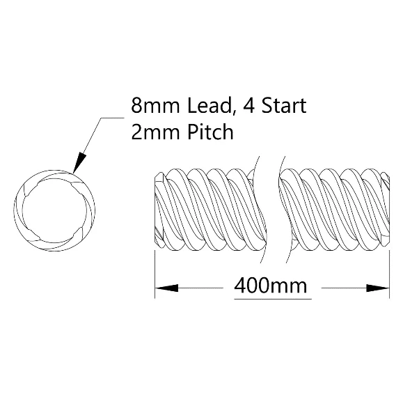 5501 Series Lead Screw (8mm Lead, 4 Start, 400mm Length) technical drawing