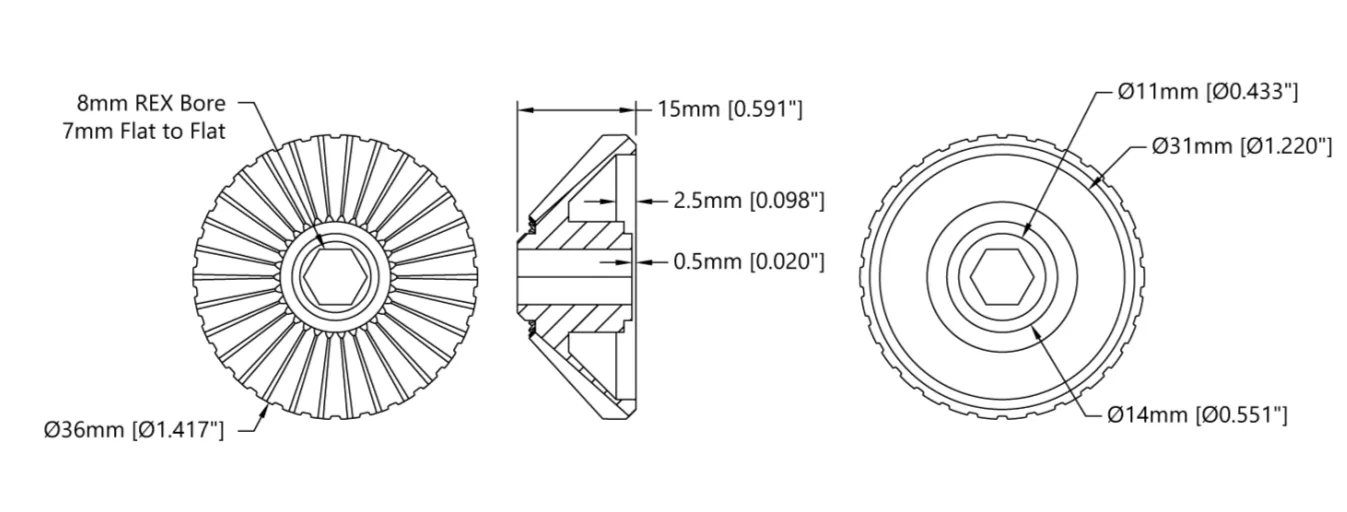 4319 Series MOD 1.25 Steel Miter Gear (8mm REX™ Bore, 30 Tooth) technical drawing
