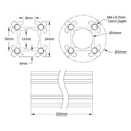 3109 Series goRUN (624mm Length) technical drawing