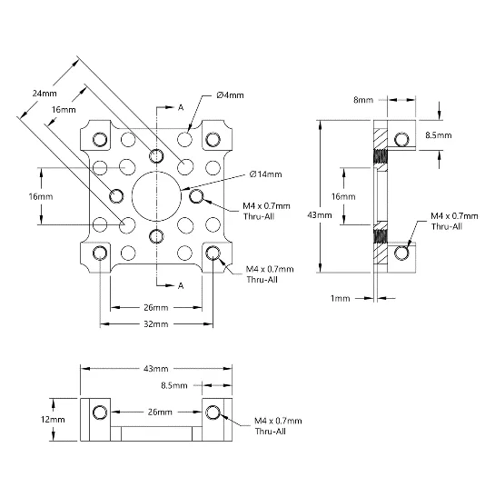 3201 Series Quad Block Pattern Mount (43-2) technical drawing