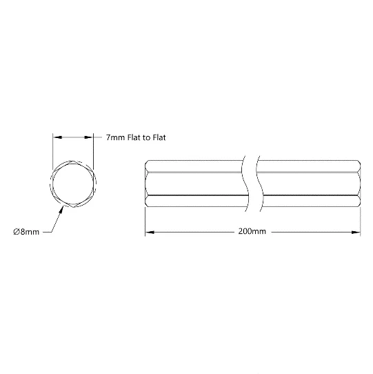 4102 Series Stainless Steel REX Shaft (8mm Diameter, 200mm Length) technical drawing
