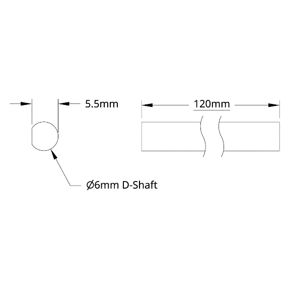 4101 Series Stainless Steel D-Shaft (6mm Diameter, 120mm Length) technical drawing