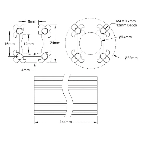 3118 Series Open goRUN (144mm Length) technical drawing