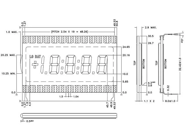 3.5-Digit 7-Segment Numeric LCD Panel, 50.8 x 30.5 mm (SP521PR)