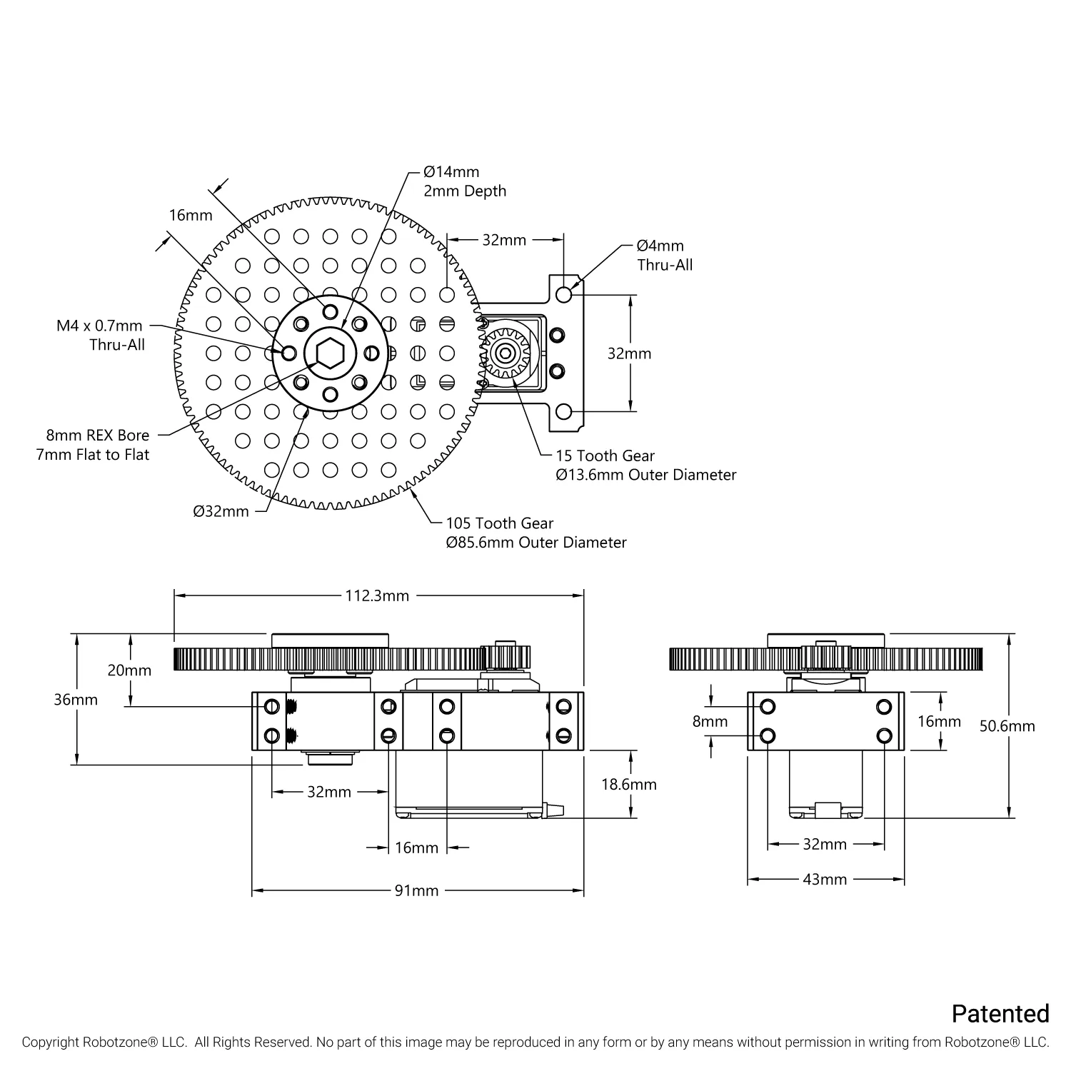 Servo Gearbox for Standard Size Servos( 9:1 Ratio,no servo)