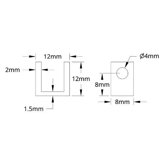 3101 Series U-Beam (1 Hole, 8mm Length) technical drawing