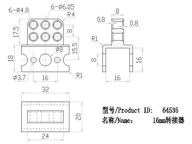 EV3 Mounting Bracket technical drawing