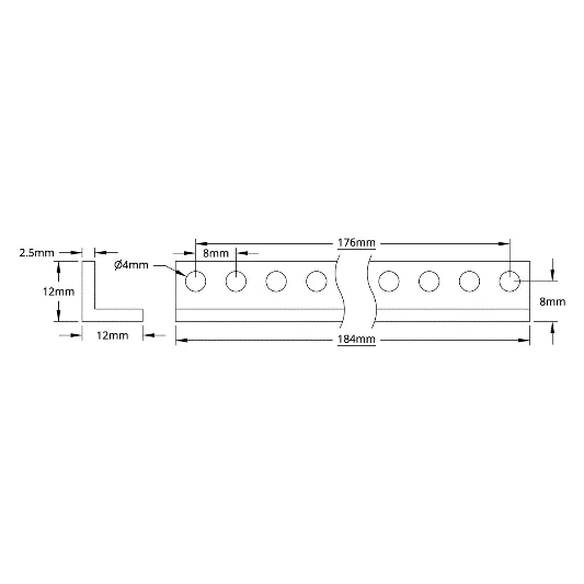 3103 Series L-Beam (23 Hole, 184mm Length) technical drawing