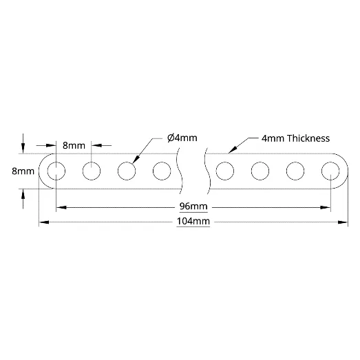 3102 Series Flat Beam (13 Hole, 104mm Length) technical drawing