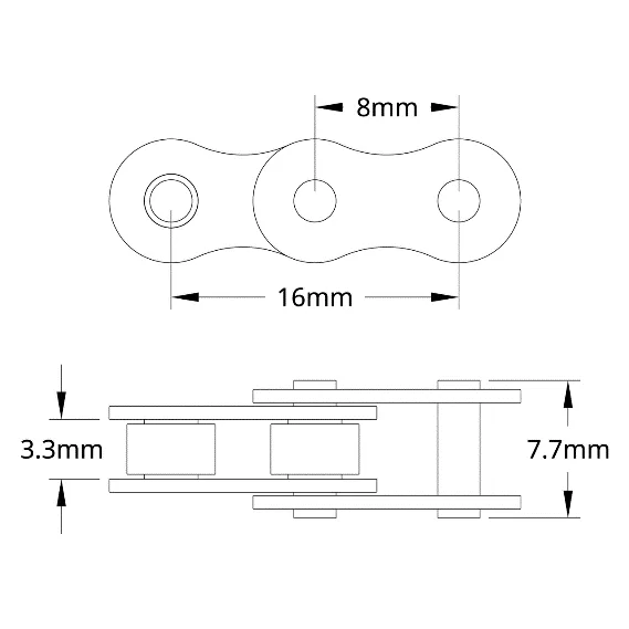 5308 Series 8mm Pitch Steel Chain (1M Length) technical drawing