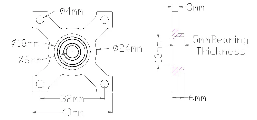 3603 Series Face Thru-Hole Pillow Block (6mm Bore) technical drawing