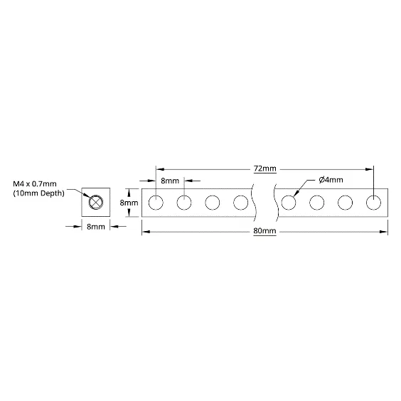 3106 Series Square Beam (10 Hole, 80mm Length) technical drawing