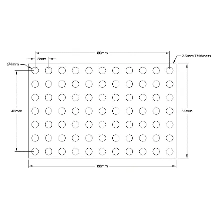 3116 Series Grid Plate (7 x 11 Hole, 56 x 88mm) technical drawing