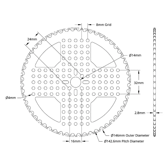 5310 Series 8mm Pitch Aluminum Hub Mount Sprocket (14mm Bore, 56 Tooth) technical drawing