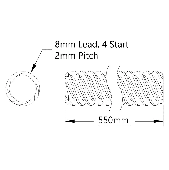 5501 Series Lead Screw (8mm Lead, 4 Start, 550mm Length) technical drawing
