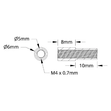 3503 Series M4 x 0.7mm Shoulder Standoff (5-6mm OD, 10-8mm Length) technical drawing