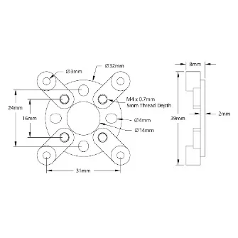 3700 Series Face Tapped Stepper Motor Mount (NEMA 17) technical drawing