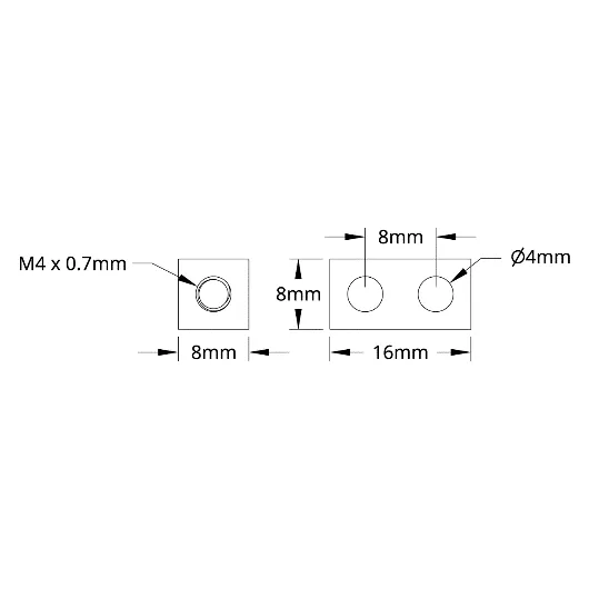3106 Series Square Beam (2 Hole, 16mm Length) technical drawing