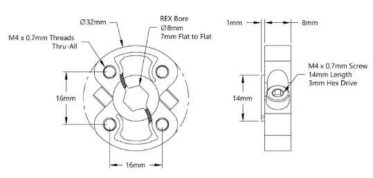 3309 Series Sonic Hub (8mm REX Bore) technical drawing