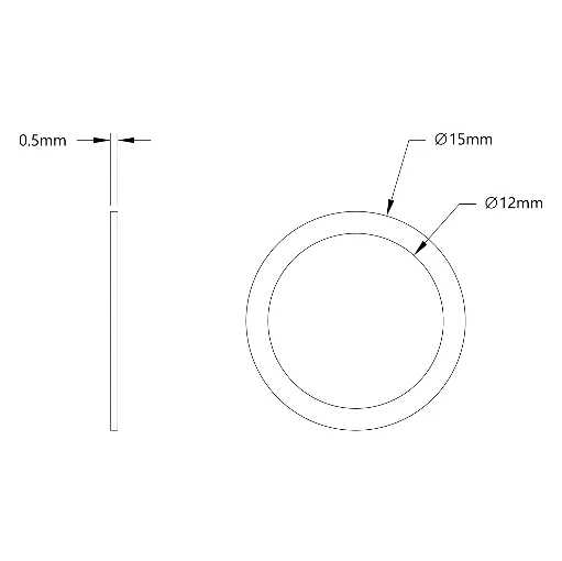 4807 Series Stainless Steel Shim (12mm ID x 15mm OD, 0.50mm Thickness) technical drawing