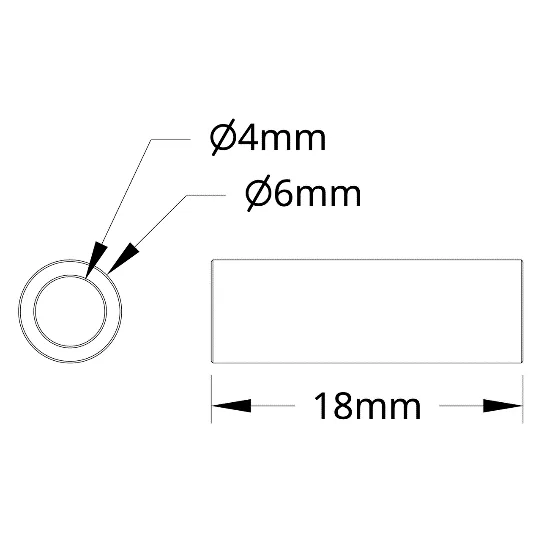 3502 Series 4mm ID Spacer (6mm OD, 18mm Length) technical drawing