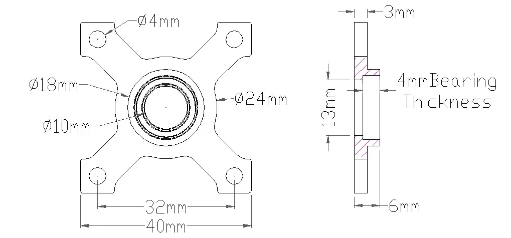 3603 Series Face Thru-Hole Pillow Block (10mm Bore) technical drawing
