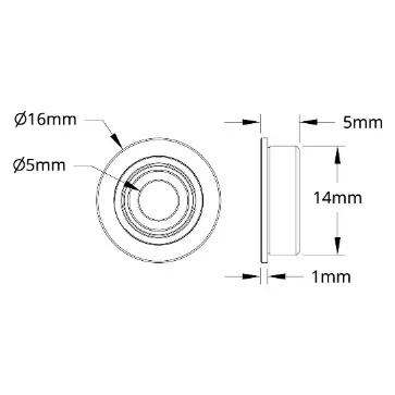 3601 Series Flanged Ball Bearing (5mm ID x 14mm OD, 5mm Thickness) technical drawing