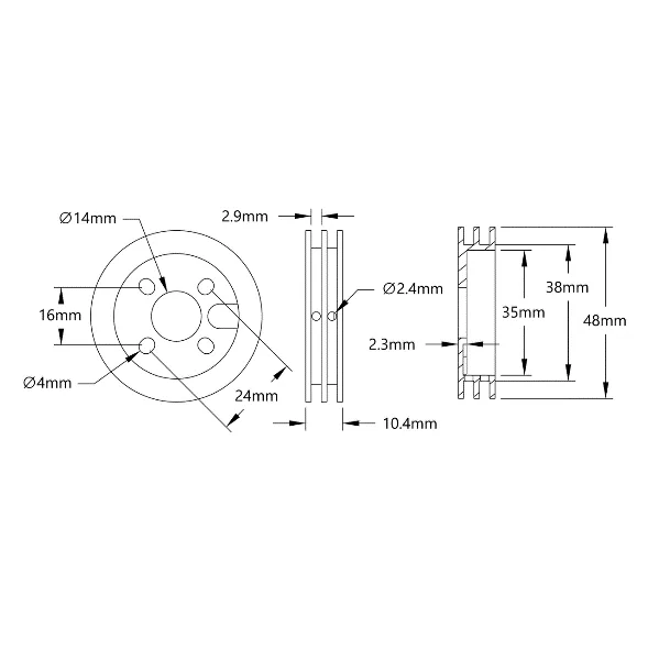 5407 Series Hub Mount Winch Pulley (16-1) technical drawing