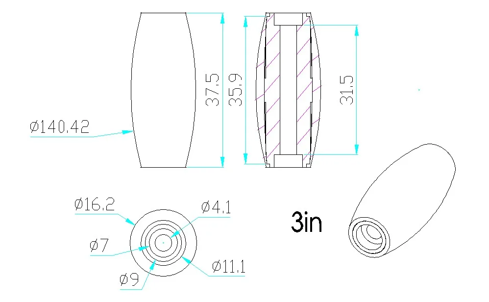 3"Roller technical drawing