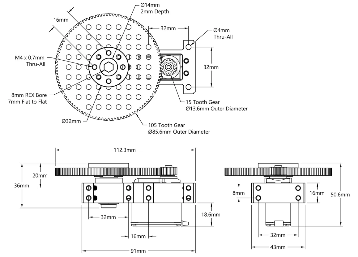 Servo Gearbox for Standard Size Servos( 7:1 Ratio,no servo)