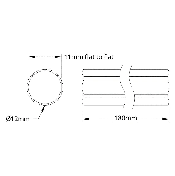 4102 Series Stainless Steel REX Shaft (12mm Diameter, 180mm Length) technical drawing