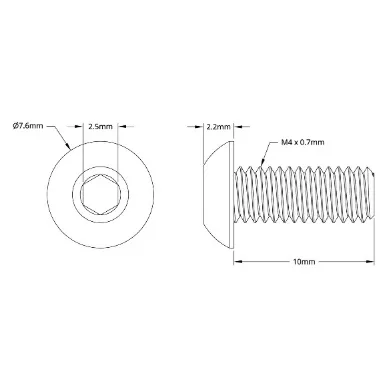 2802 Series Zinc-Plated Steel Button Head Screw (M4 x 0.7mm, 10mm Length) technical drawing