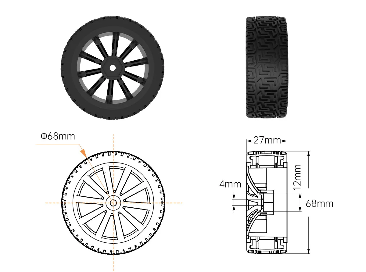 Anti-slip rubber wheels