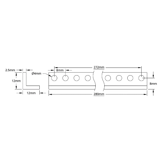 3103 Series L-Beam (35 Hole, 280mm Length) technical drawing