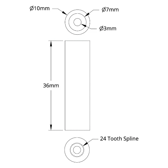 3911 Series Servo Shaft (24 Tooth Spline, 10mm Shaft Diameter, 36mm Length) technical drawing
