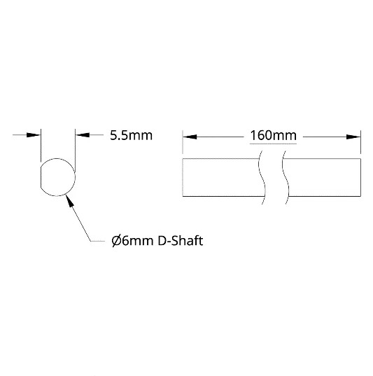 4101 Series Stainless Steel D-Shaft (6mm Diameter, 160mm Length) technical drawing