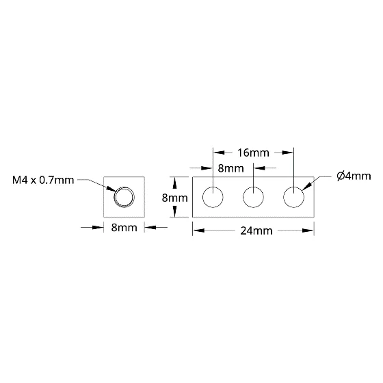 3106 Series Square Beam (3 Hole, 24mm Length) technical drawing