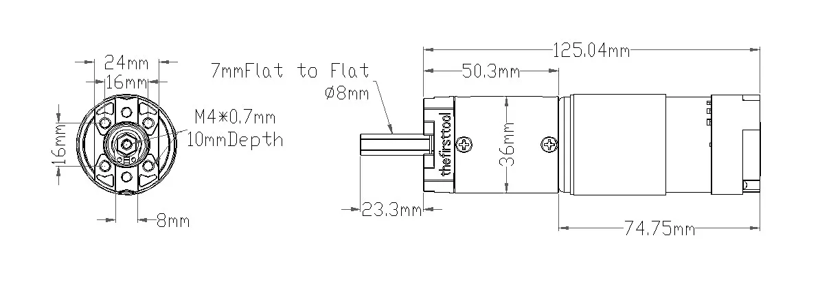 7203 Series Planetary Gear Motor (99.5:1 Ratio, 24mm Length 8mm REX Shaft, 60 RPM, 3.3 - 5V Encoder) technical drawing