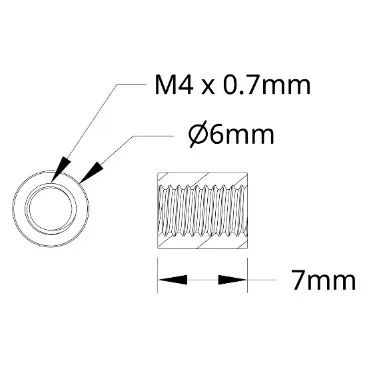3501 Series M4 x 0.7mm Standoff (6mm OD, 7mm Length) technical drawing