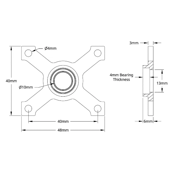 3610 Series Face Thru-Hole Pillow Block (10mm Bore) technical drawing