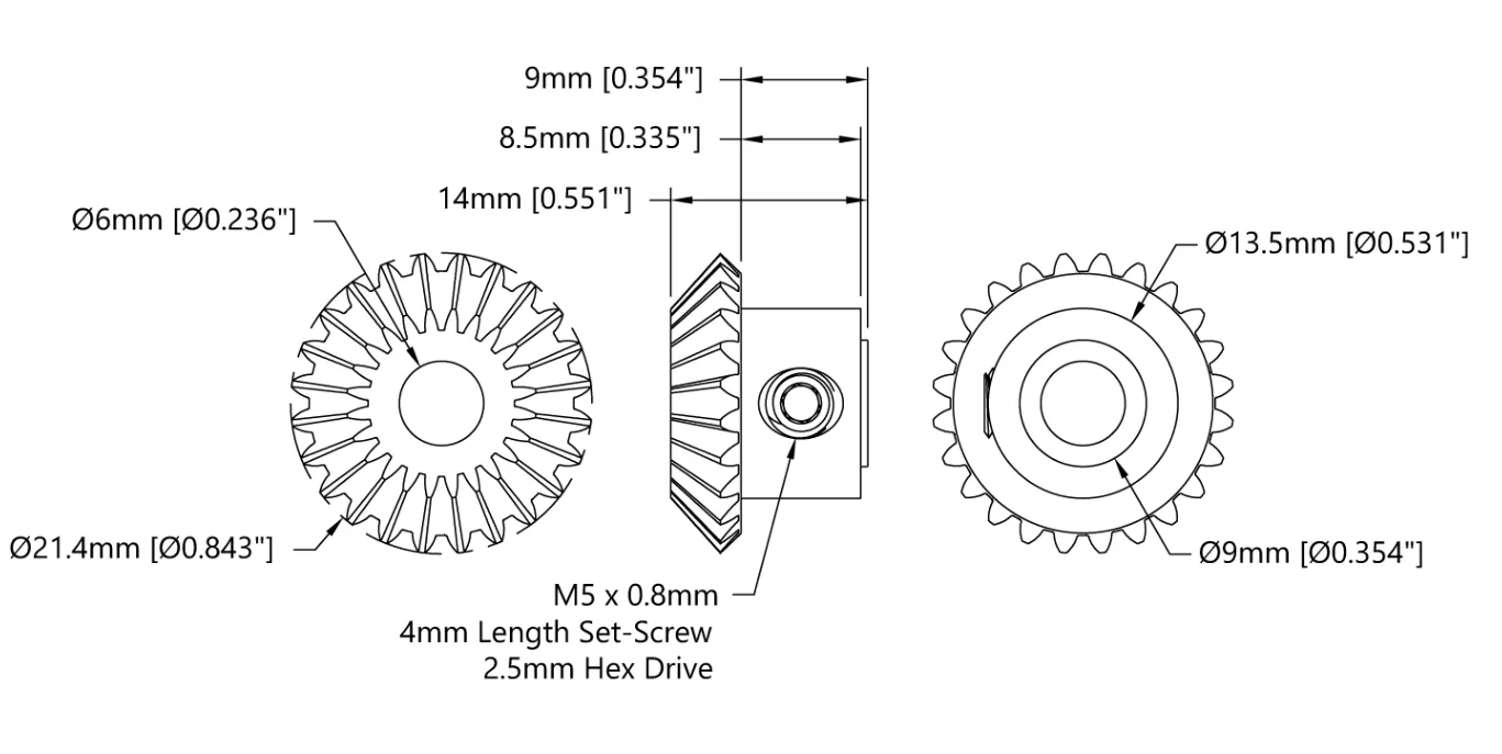 4317 Series Steel, MOD 0.8 Miter Gear (6mm Round Bore, 24 Tooth) technical drawing