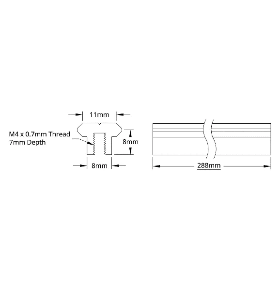 5700 Series 14.5mm V-Guide (288mm Length) technical drawing