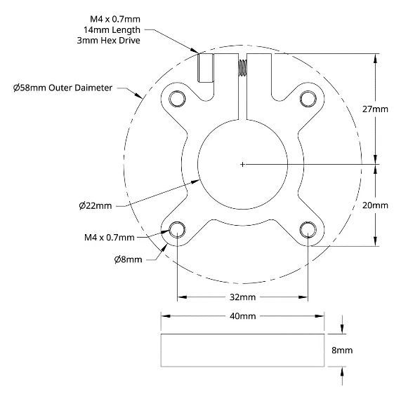3302 Series Clamping Hub (22mm Bore) technical drawing