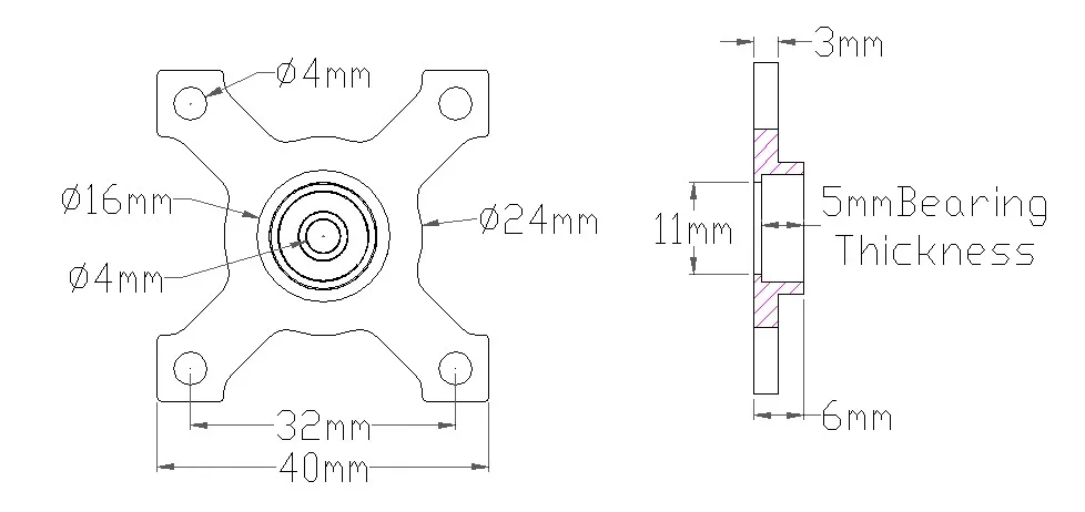 3603 Series Face Thru-Hole Pillow Block (4mm Bore) technical drawing