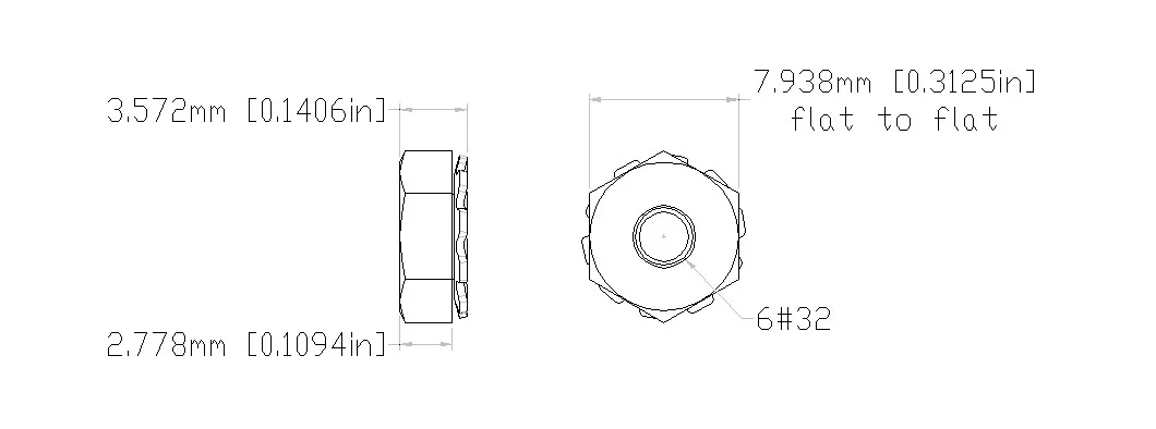 Kep Nuts 6-32 technical drawing