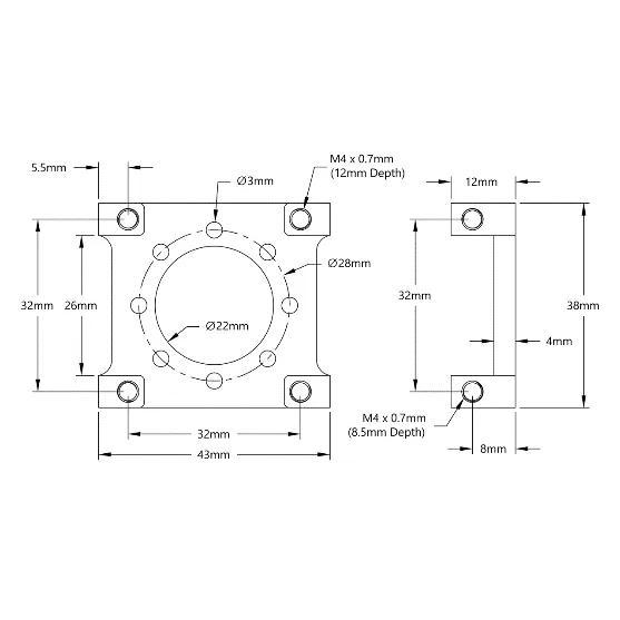 3702 Series Quad Block Motor Mount (32-2) technical drawing