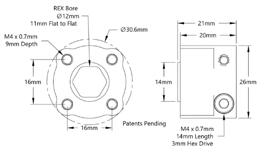 3310 Series Hyper Hub (12mm REX Bore) technical drawing