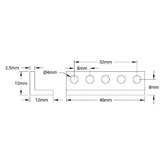 3103 Series L-Beam (5 Hole, 40mm Length) technical drawing