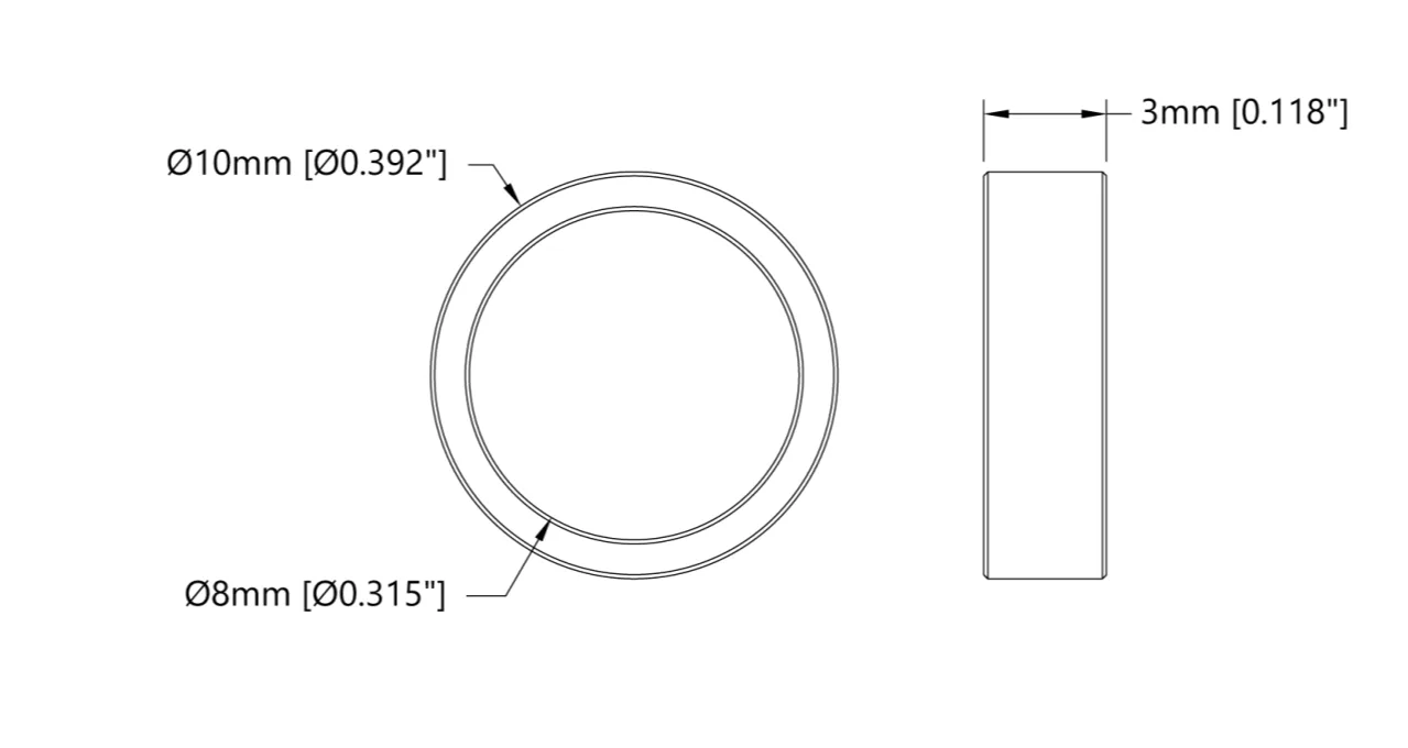 3522 Series 8mm ID Spacer (10mm OD, 3mm Length) - 4 Pack technical drawing