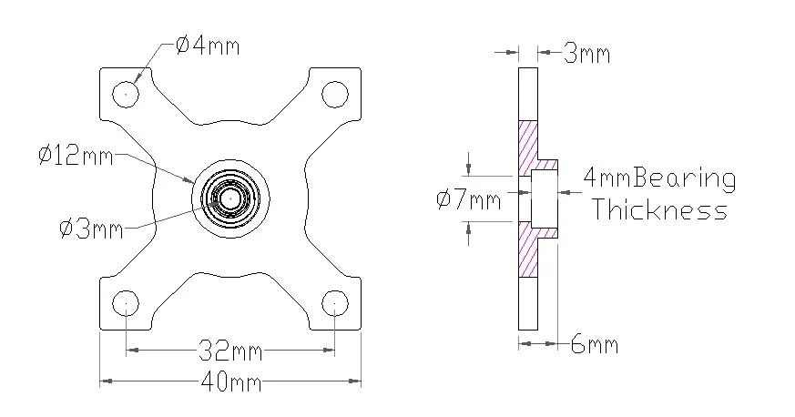 3603 Series Face Thru-Hole Pillow Block (3mm Bore) technical drawing
